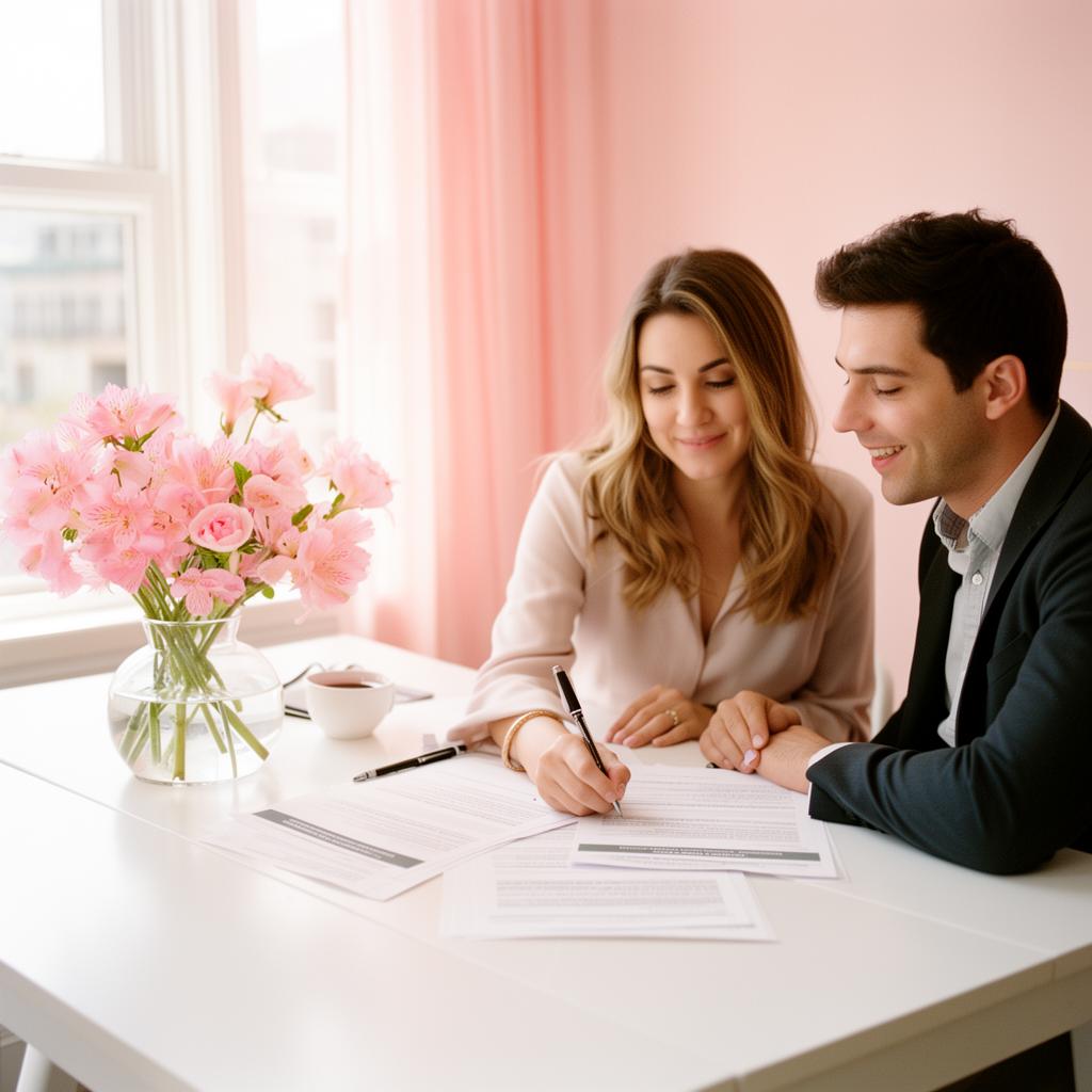 Couple signing real estate closing documents